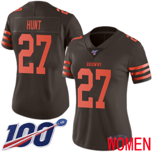 Cleveland Browns Kareem Hunt Women Brown Limited Jersey 27 NFL Football 100th Season Rush Vapor Untouchable